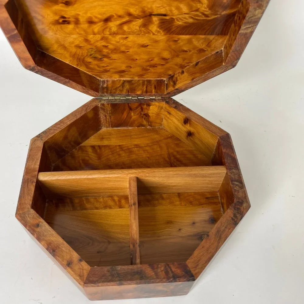 Moroccan Thuya Burl Wood Octagonal Jewelry Box Burl Wooden Inlay Box